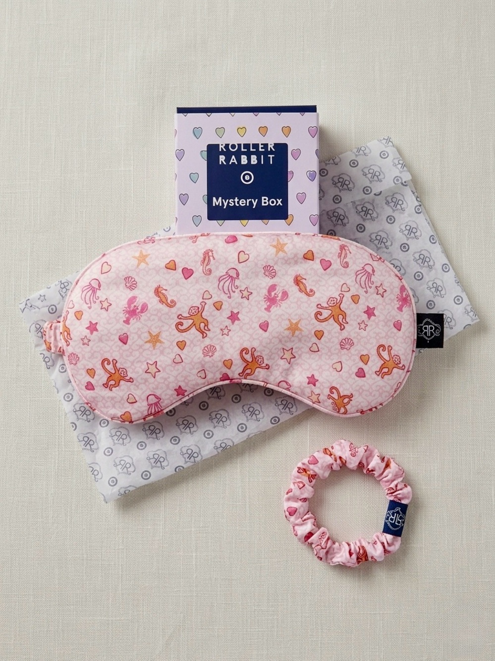 ROLLER RABBIT Sleep Eye Mask Scrunchie Set Target Collab Mystery Box Pink Orange